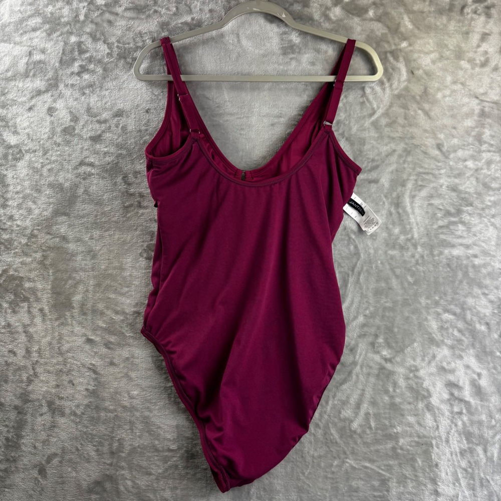 Jantzen One Piece Swimsuit Women 14 Plum Ruched V-Neck JZ26603M (1811) - Picture 6 of 9
